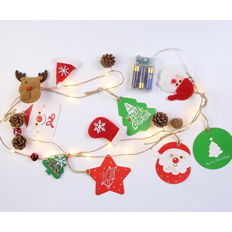 Instalatie Craciun cu baterii, 2 metri, 20 LED-uri tip Conuri de pin si figurine, Alb Cald, Flippy - imagine 3