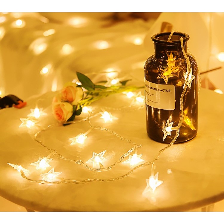 Instalatie Craciun cu baterii, 3 metri, 20 LED-uri tip Stea, fir Transparent, Alb Cald, Flippy - imagine 3