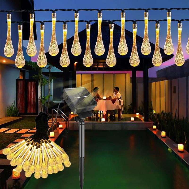 Instalatie Craciun, Tip Picaturi de apa, 20 Led-uri, 5 metri, Alb cald, Energie solara, Senzor de lumina, Flippy - imagine 2