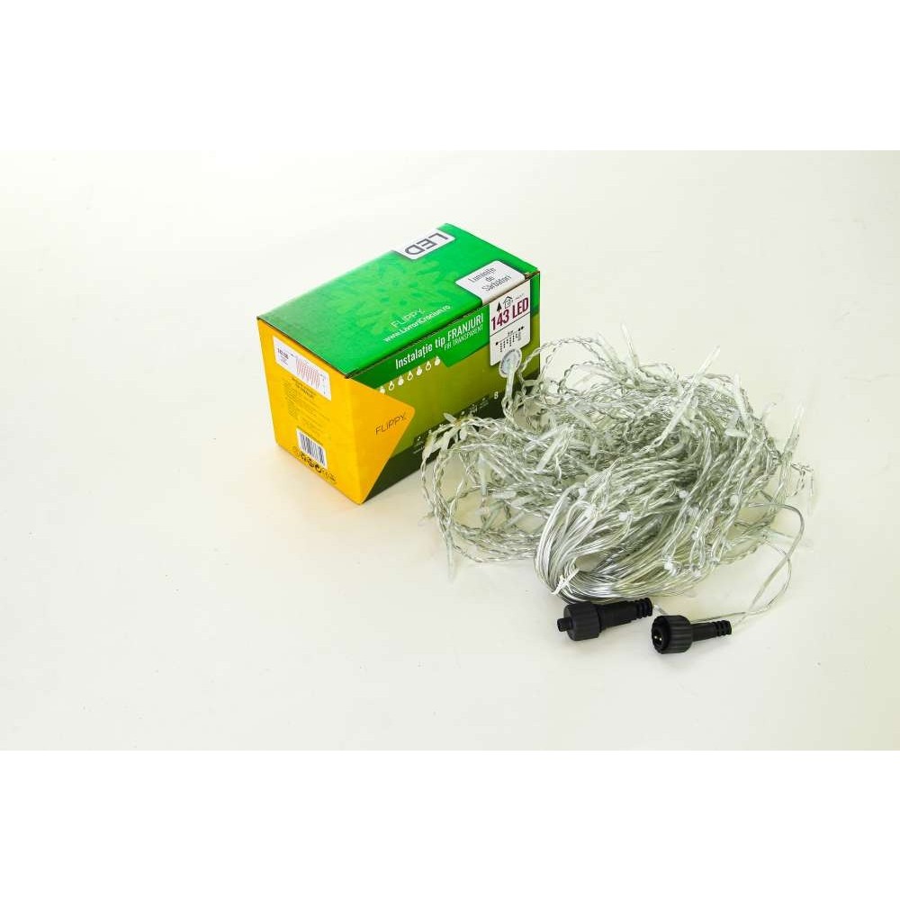 Instalatie de Craciun Flippy® Tip Franjuri, 8 jocuri de lumini cu transformator, 10 m, 286 LED-uri , Interconectabila, Fir Transparent, Alb Rece - imagine 3