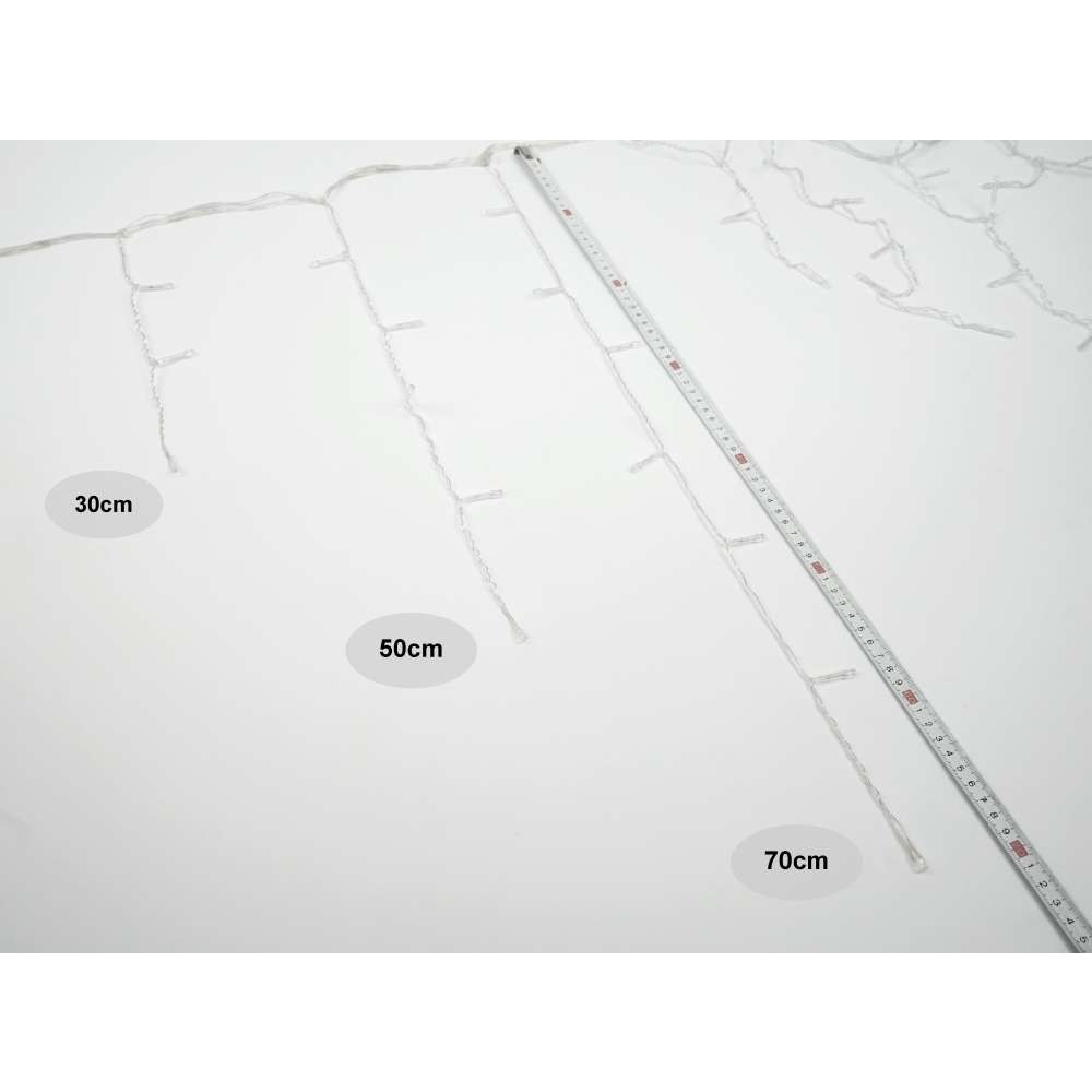 Instalatie de Craciun Flippy® Tip Franjuri, 8 jocuri de lumini cu transformator, 10 m, 286 LED-uri , Interconectabila, Fir Transparent, Alb Rece - imagine 4