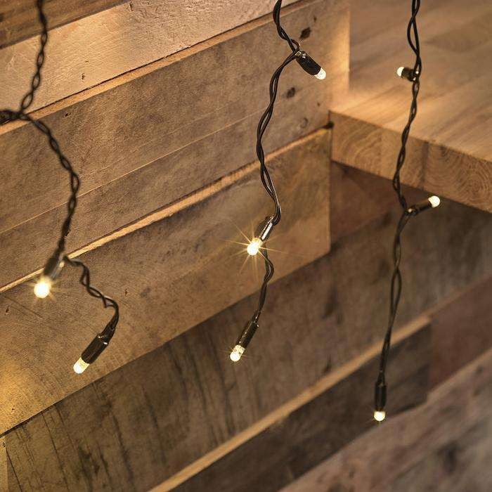 Instalatie de Craciun Flippy® Tip Franjuri, 8 jocuri de lumini cu transformator, 5 m, 143 LED-uri, Interconectabila, Fir Negru, Alb Cald - imagine 2