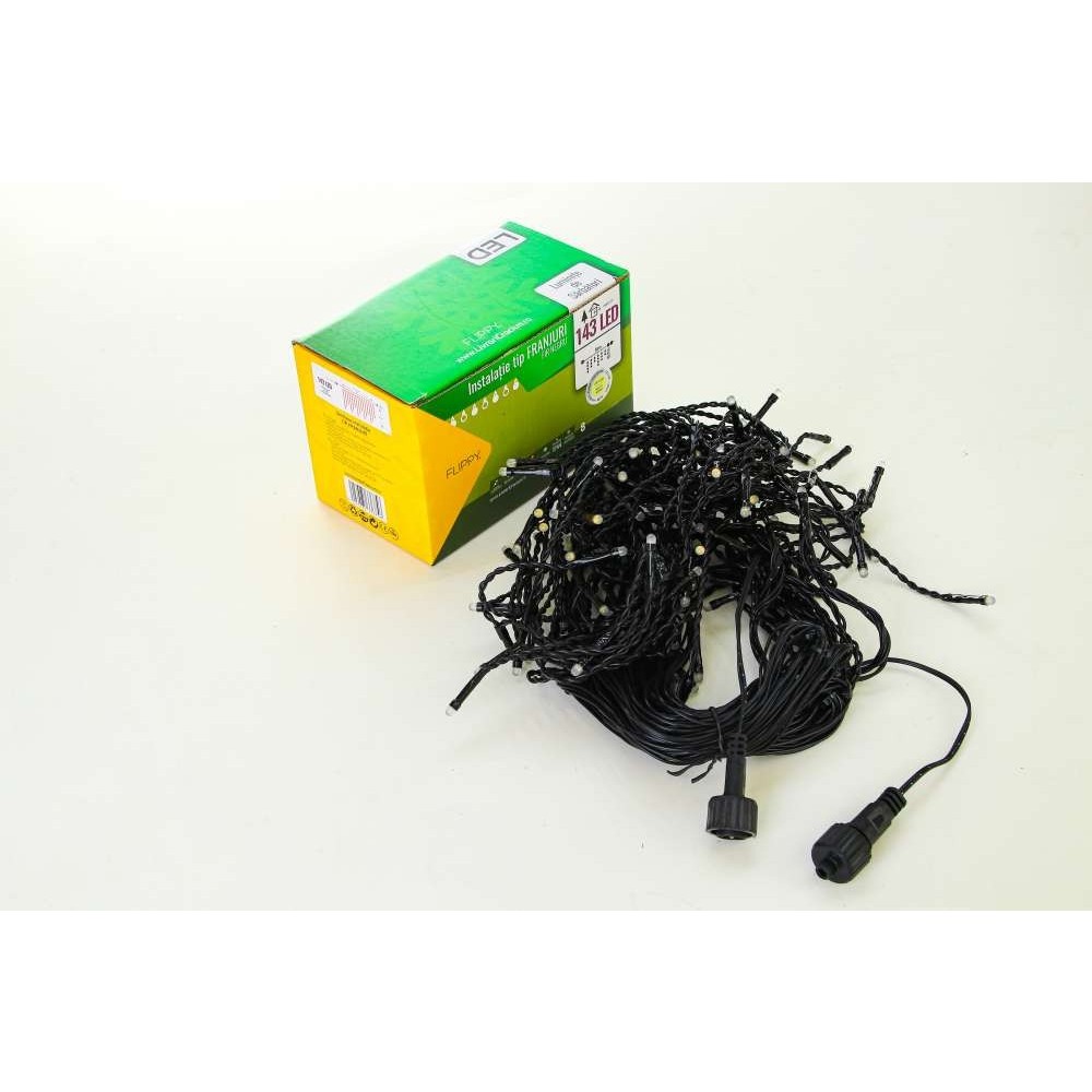 Instalatie de Craciun Flippy® Tip Franjuri, 8 jocuri de lumini cu transformator, 5 m, 143 LED-uri, Interconectabila, Fir Negru, Alb Cald - imagine 3