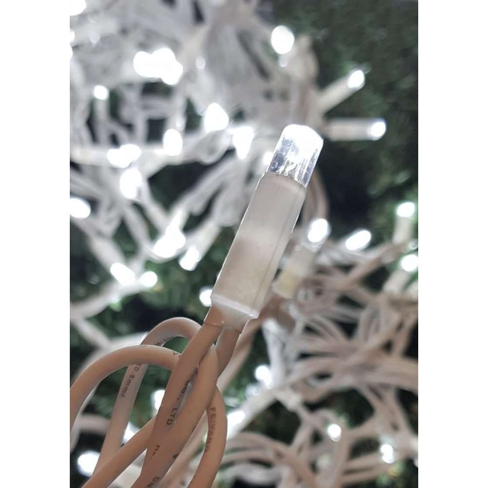 Instalatie de Craciun Flippy® Tip Franjuri, Flash, cu transformator, 10 m, 286 LED-uri, Interconectabila, Fir Alb, Alb Rece - imagine 3