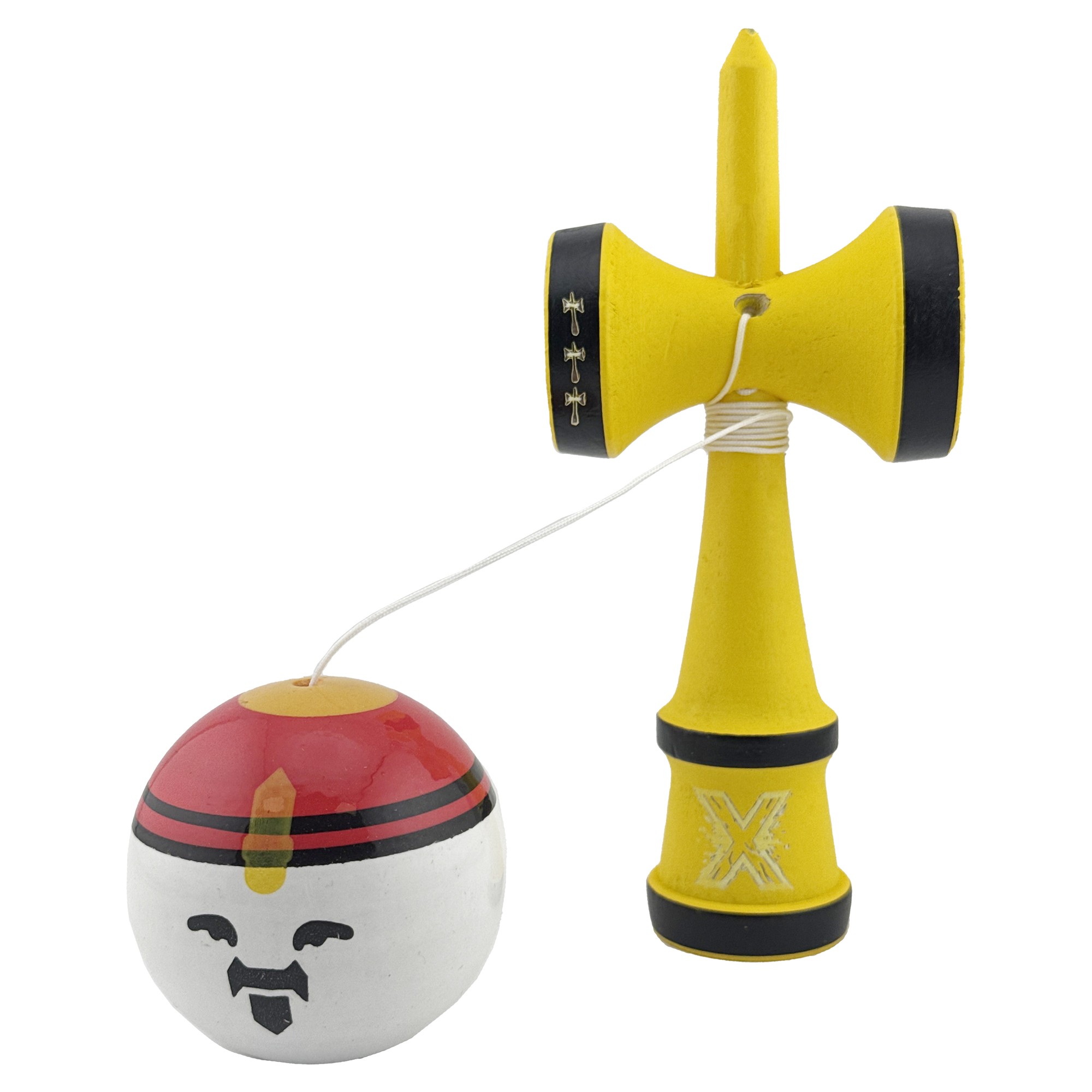 Kendama X Originala, Profesionala, Flippy, Big Cups V2, Model Rege Super Sticky Legendary Cupe Mari, Rulment Metalic cu Ata 55 cm, Maner Galben - imagine 3