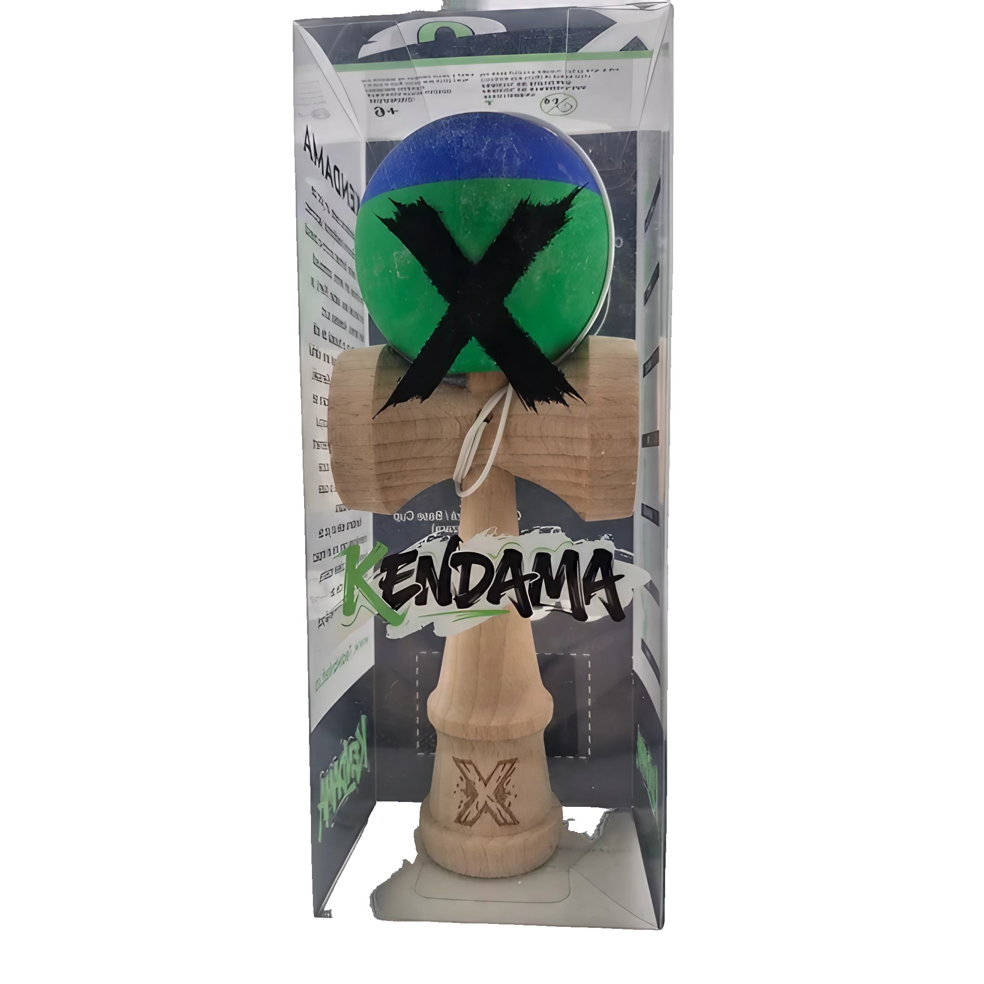 Jucarie Kendama X Originala, Profesionala, Flippy, din Lemn, Rubber Grip, 18 cm, Albastru/Verde - imagine 2