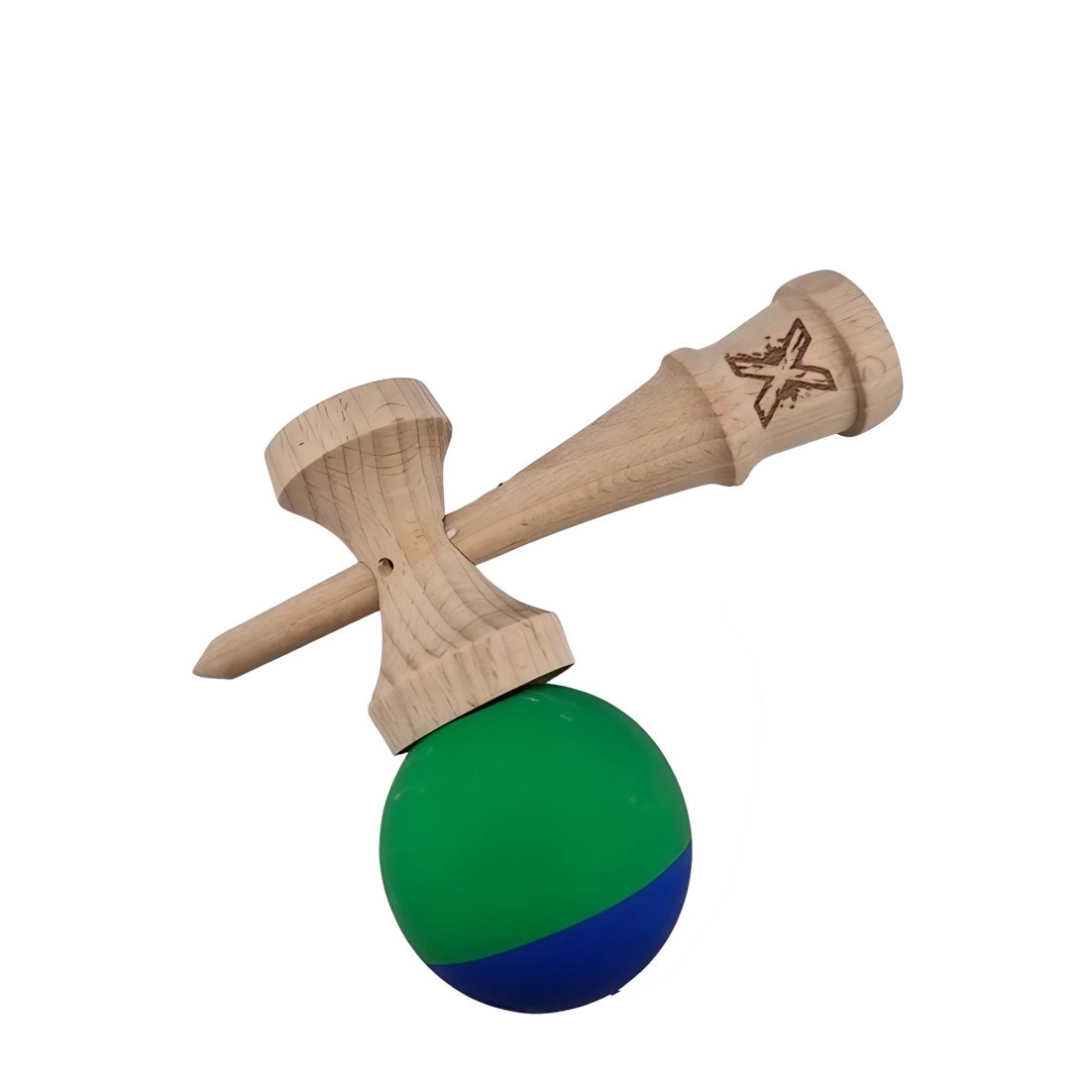 Jucarie Kendama X Originala, Profesionala, Flippy, din Lemn, Rubber Grip, 18 cm, Albastru/Verde - imagine 3