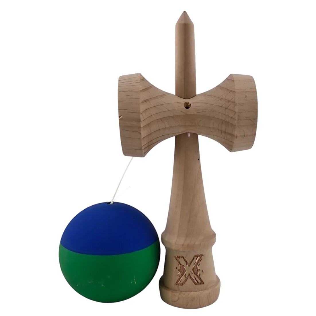 Jucarie Kendama X Originala, Profesionala, Flippy, din Lemn, Rubber Grip, 18 cm, Albastru/Verde - imagine 4