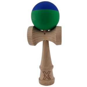 Jucarie Kendama X Originala, Profesionala, Flippy, din Lemn, Rubber Grip, 18 cm, Albastru/Verde