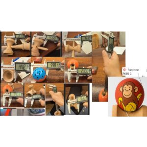 Kendama X Originala, Profesionala, Flippy, Brown Monkey Super Sticky cu Cupe Mari V3, King Size Cups, Rulment Metalic si Gaura in Baza, din Lemn 18 cm, Ata 55 cm, Rosu/Portocaliu