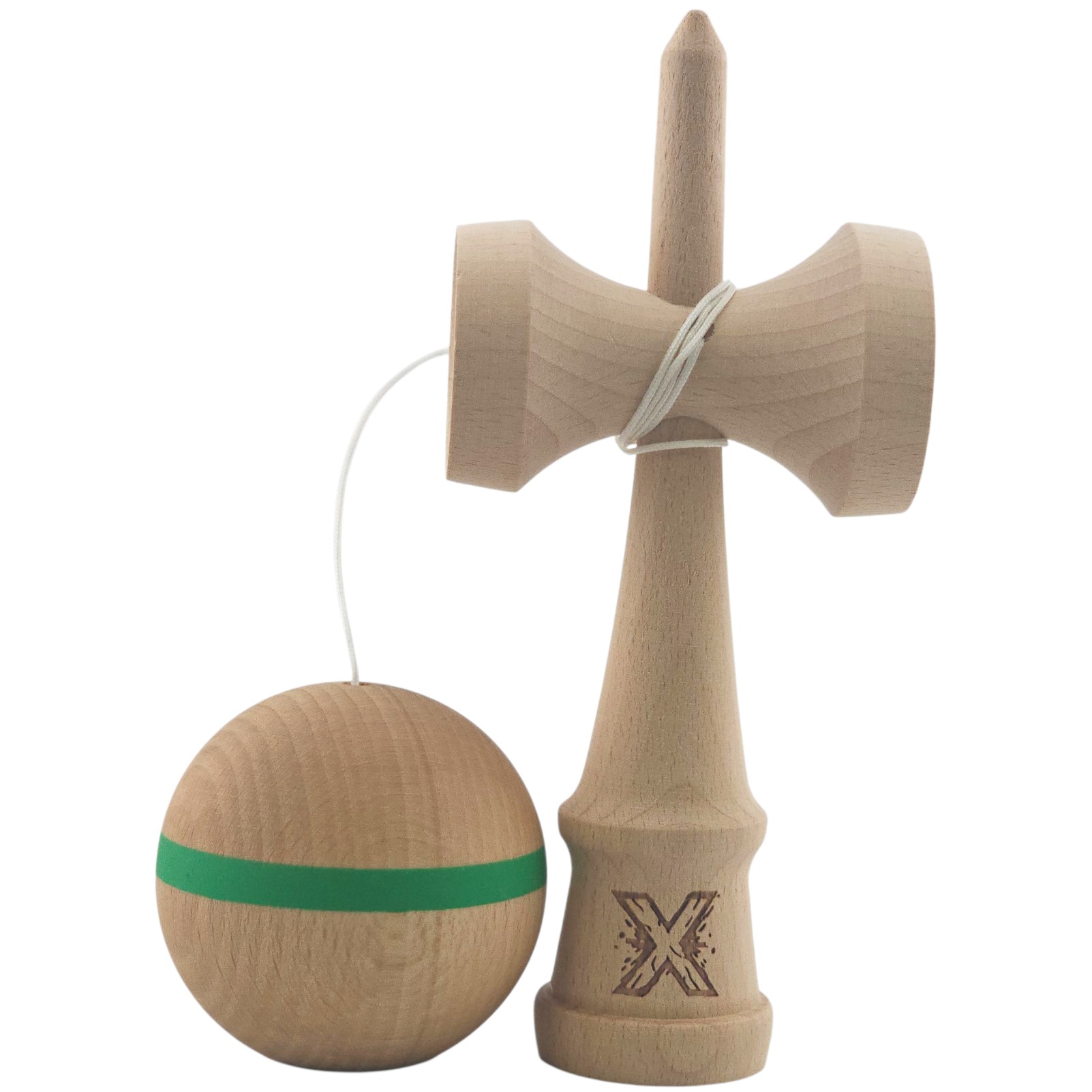 Kendama X Original?, Profesional?, Flippy, din Lemn,18 cm, Model cu Dunga Verde - imagine 2