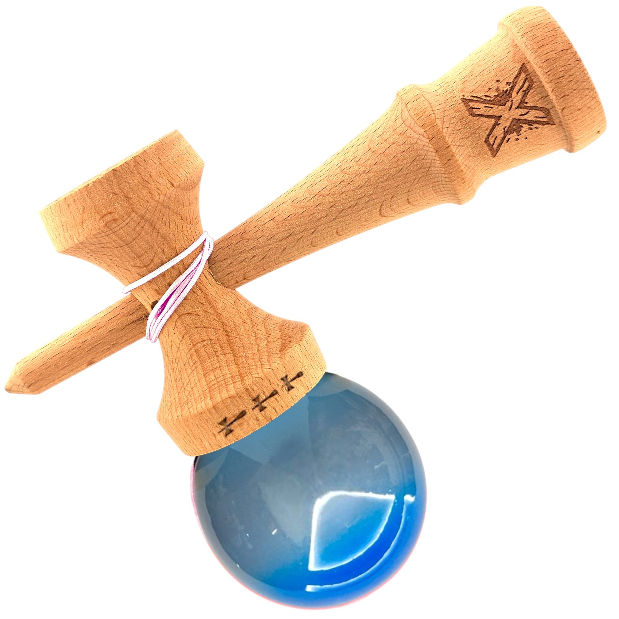 Kendama X Originala, Profesionala, Flippy Big Cups V2, Super Sticky din Lemn, 18 cm, Gradient Albastru/Gri/Bleu - imagine 2