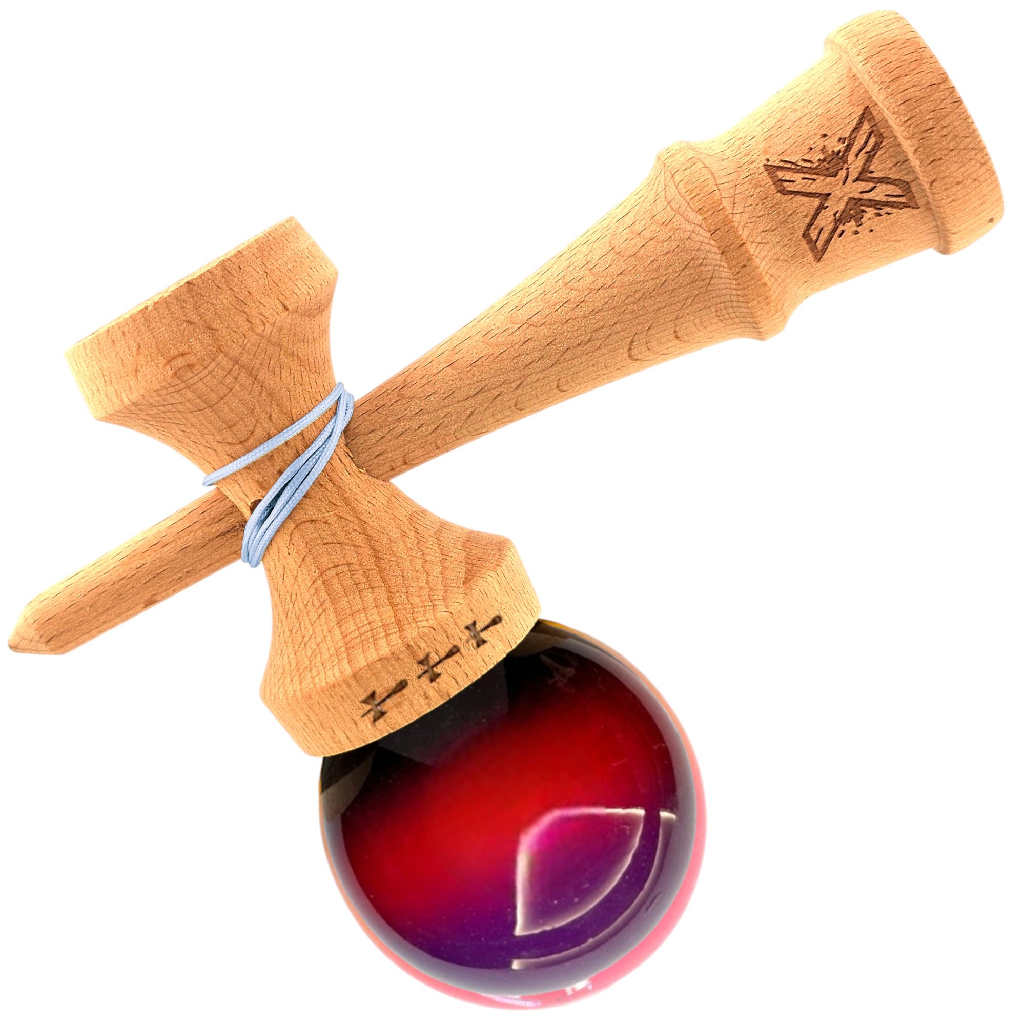 Kendama X Originala, Profesionala, Flippy Big Cups V2, Super Sticky din Lemn, 18 cm, Gradient Mov/Rosu/Negru - imagine 2