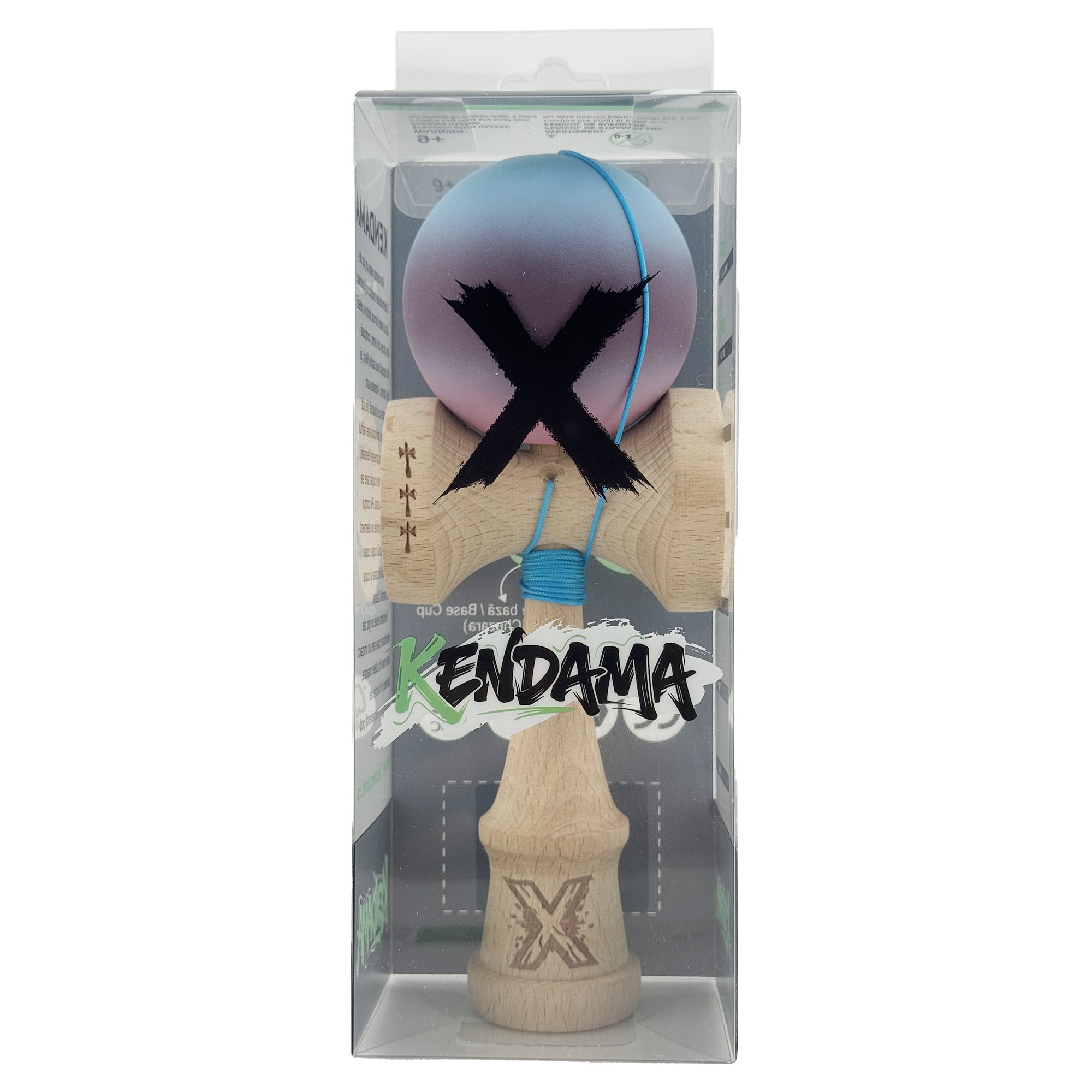 Kendama X Originala, Profesionala, Flippy, Big Cups V2, Rubber Grip cu Cupe Mari, Rulment Metalic cu Ata 55 cm, Gradient Albastru/Mov/Roz - imagine 4