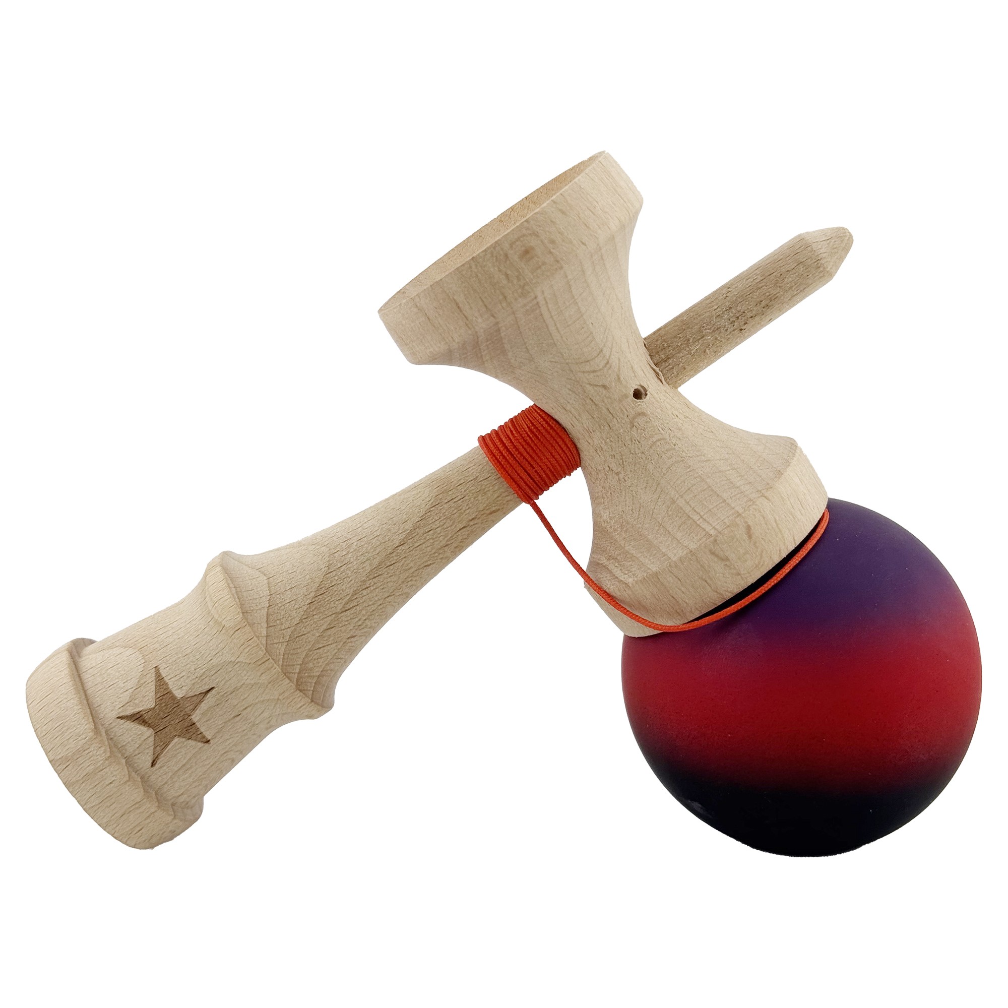 Kendama X Originala, Profesionala, Flippy, Big Cups V2, Rubber Grip cu Cupe Mari, Rulment Metalic cu Ata 55 cm, Mov/Rosu/Negru - imagine 4