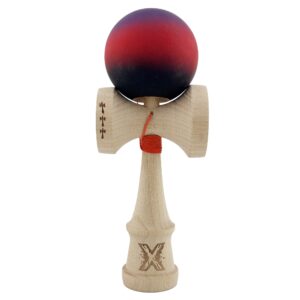 Kendama X Originala, Profesionala, Flippy, Big Cups V2, Rubber Grip cu Cupe Mari, Rulment Metalic cu Ata 55 cm, Mov/Rosu/Negru