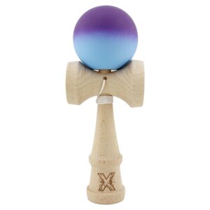 Kendama X Originala, Profesionala, Flippy, Big Cups V2, Rubber Grip cu Cupe Mari, Rulment Metalic cu Ata 55 cm, Gradient  Mov/ Albastru
