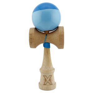 Kendama X Originala, Profesionala, Flippy, Big Cups V2, Super Sticky cu Cupe Mari, Rulment Metalic, din lemn 18 cm, Ata 55 cm, Albastru/Bleu