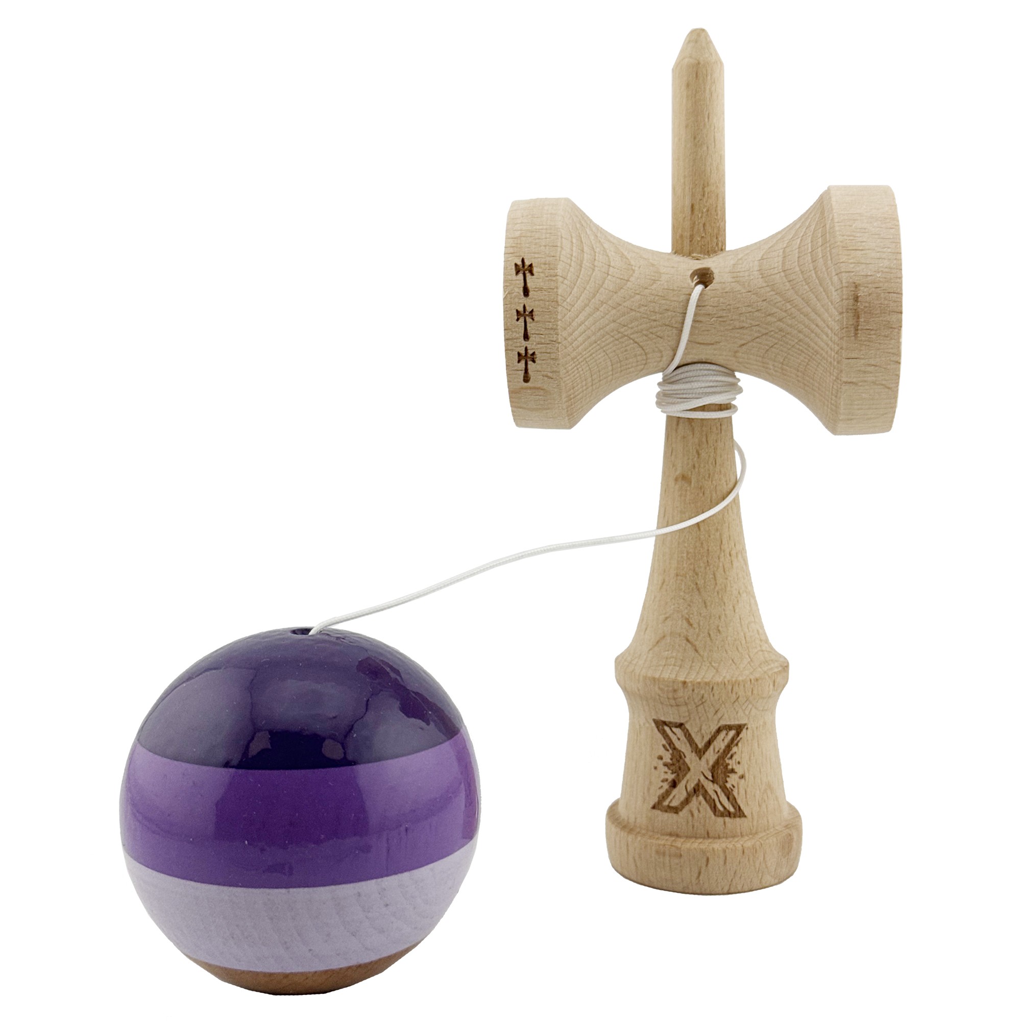 Kendama X Originala, Profesionala, Flippy, Big Cups V2, Super Sticky Legendary Cupe Mari, Rulment Metalic cu Ata 55 cm, Purpuriu/Mov/Lila - imagine 3