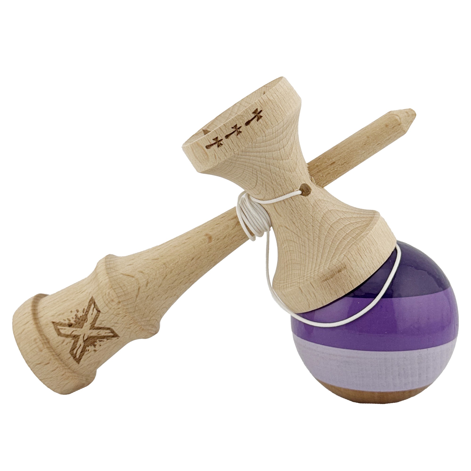 Kendama X Originala, Profesionala, Flippy, Big Cups V2, Super Sticky Legendary Cupe Mari, Rulment Metalic cu Ata 55 cm, Purpuriu/Mov/Lila - imagine 4