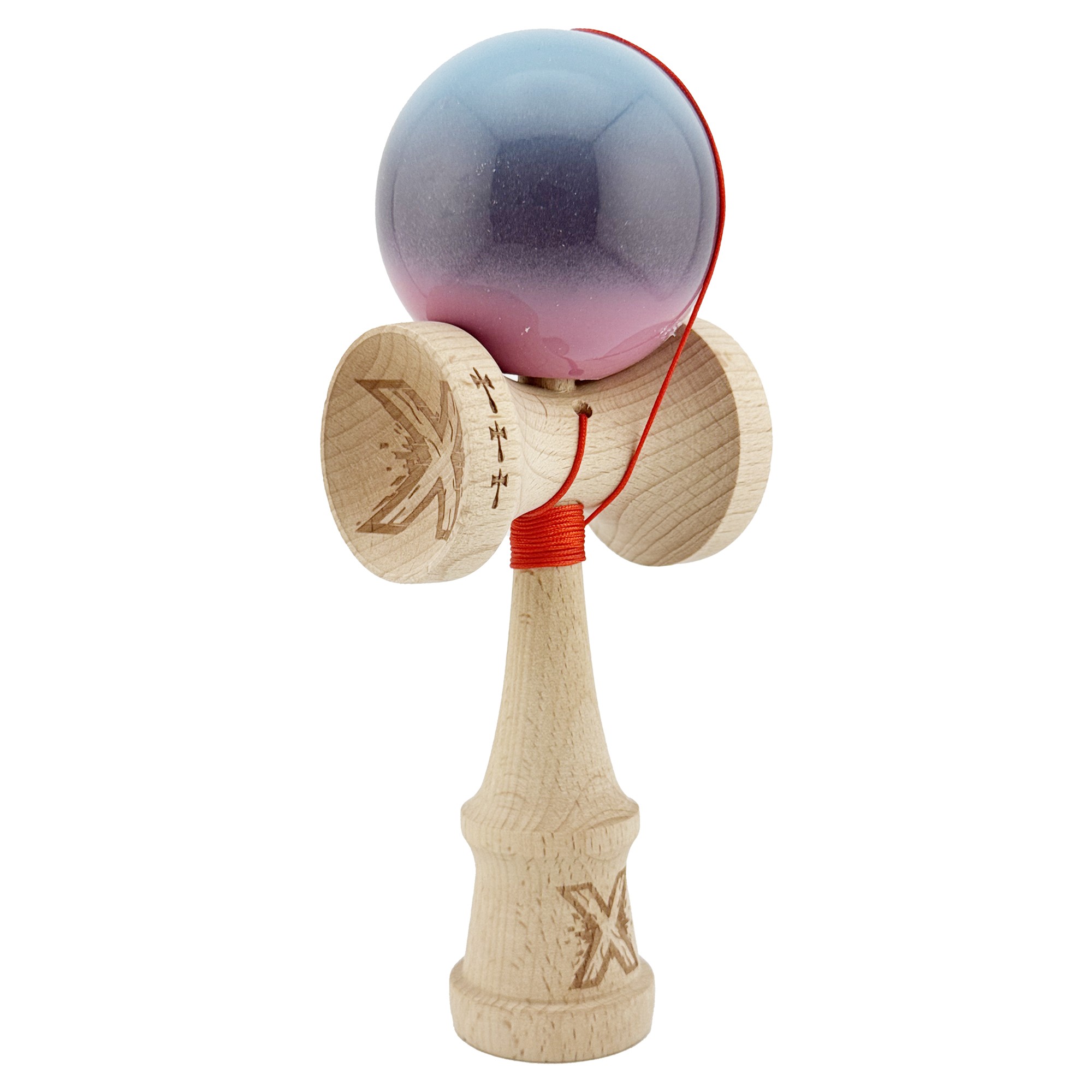 Kendama X Originala, Profesionala, Flippy, Big Cups V2, Super Sticky Cupe Mari, Rulment Metalic cu Ata 55 cm, Albastru Deschis/Mov/Roz - imagine 2
