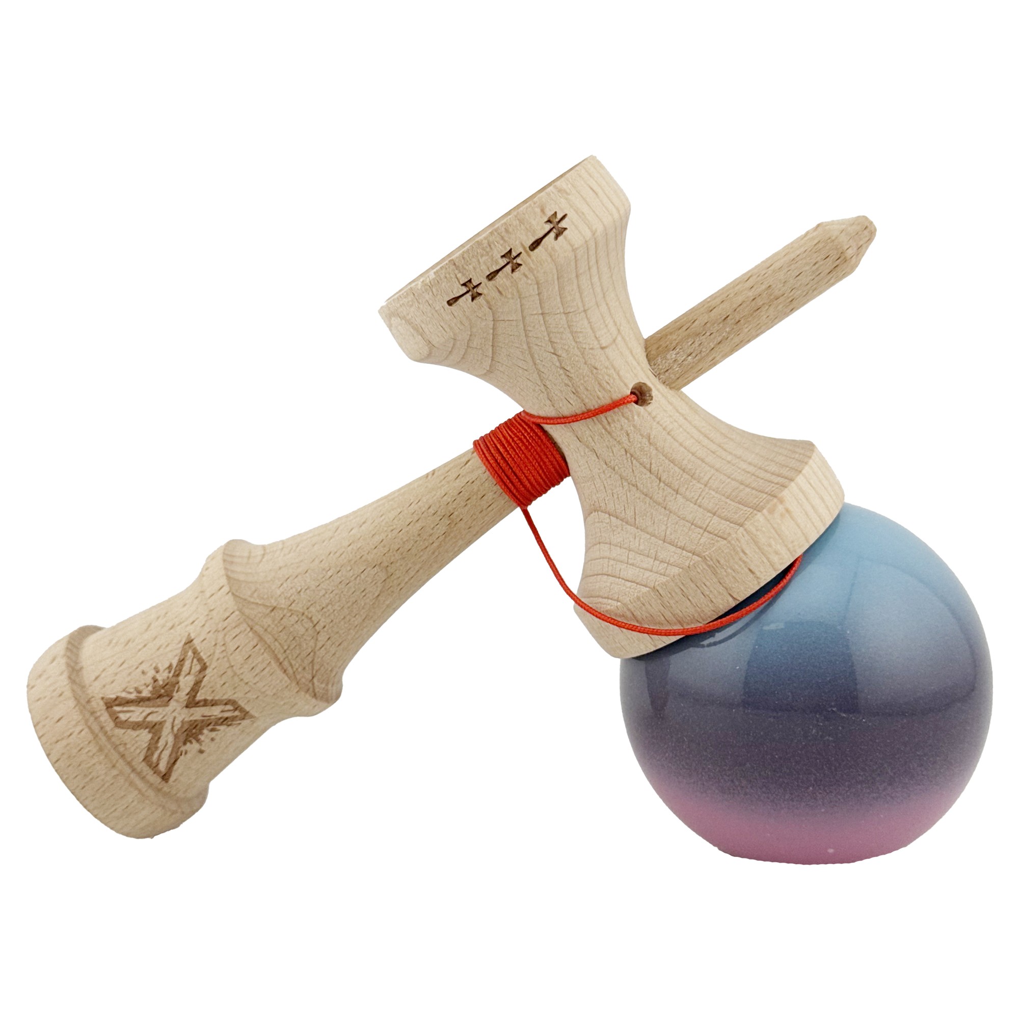 Kendama X Originala, Profesionala, Flippy, Big Cups V2, Super Sticky Cupe Mari, Rulment Metalic cu Ata 55 cm, Albastru Deschis/Mov/Roz - imagine 4