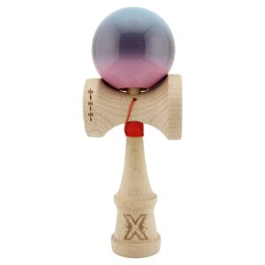 Kendama X Originala, Profesionala, Flippy, Big Cups V2, Super Sticky Cupe Mari, Rulment Metalic cu Ata 55 cm, Albastru Deschis/Mov/Roz