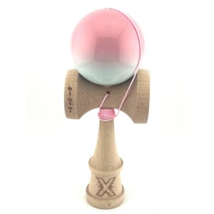 Kendama X Originala, Profesionala, Flippy, Big Cups V2, Super Sticky Cupe Mari, Rulment Metalic cu Ata 55 cm,Roz/Verde