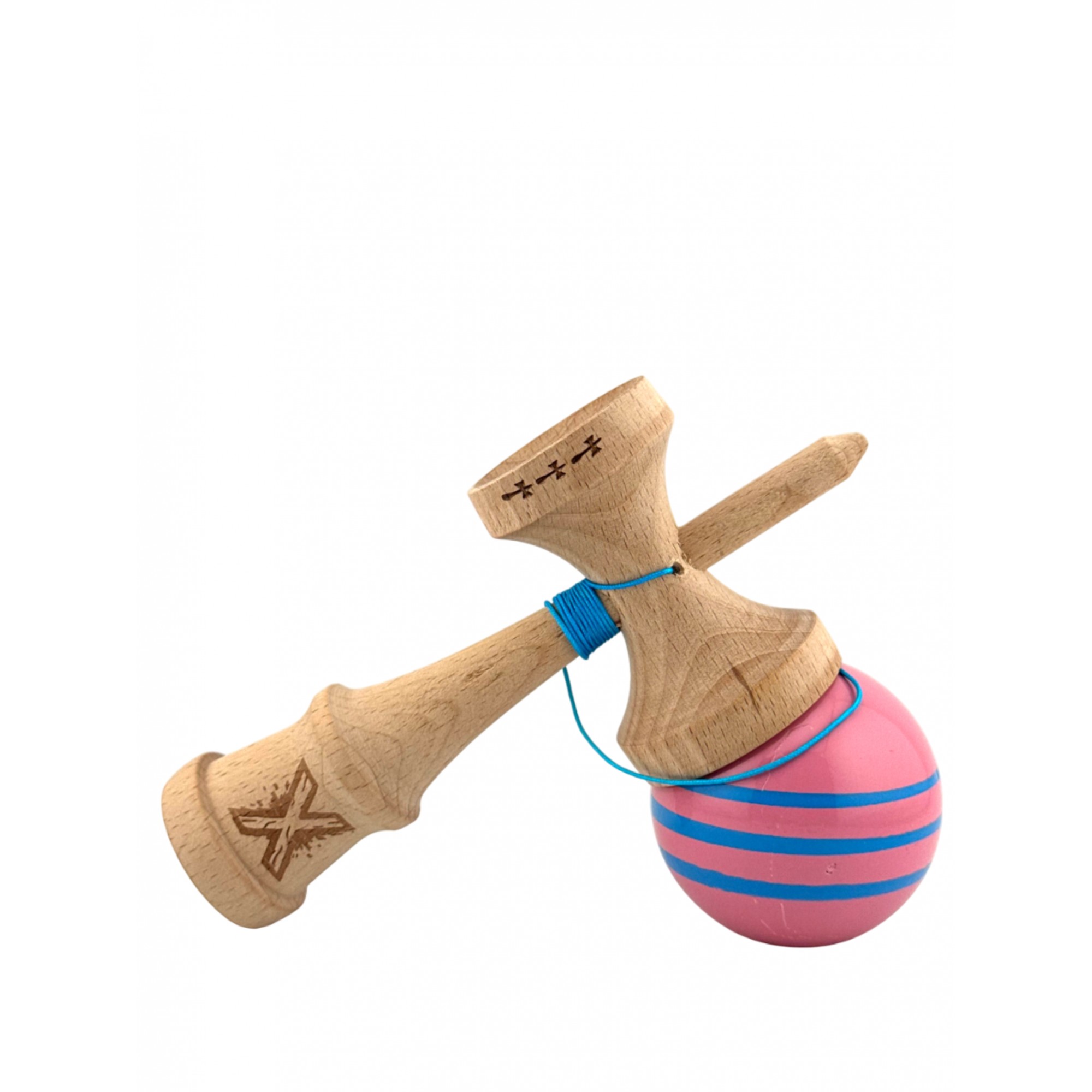 Kendama X Originala, Profesionala, Flippy, Big Cups V2, Super Sticky Legendary Cupe Mari, Rulment Metalic cu Ata 55 cm, Roz/Linii Albastre deschise - imagine 2