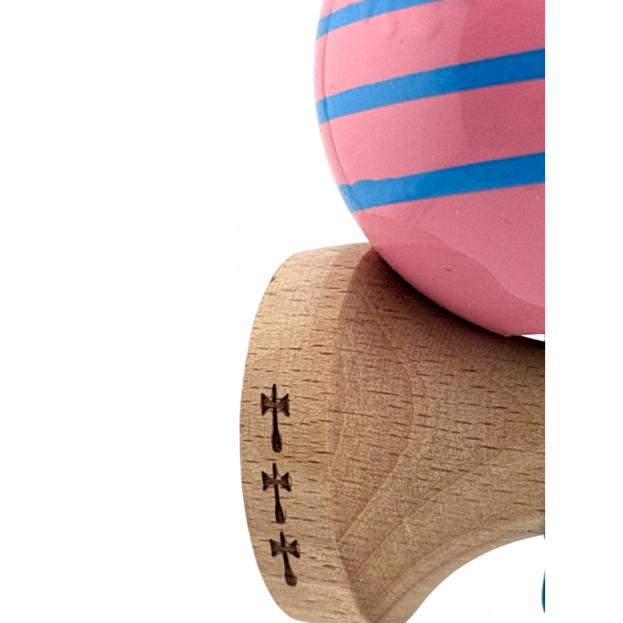 Kendama X Originala, Profesionala, Flippy, Big Cups V2, Super Sticky Legendary Cupe Mari, Rulment Metalic cu Ata 55 cm, Roz/Linii Albastre deschise - imagine 4