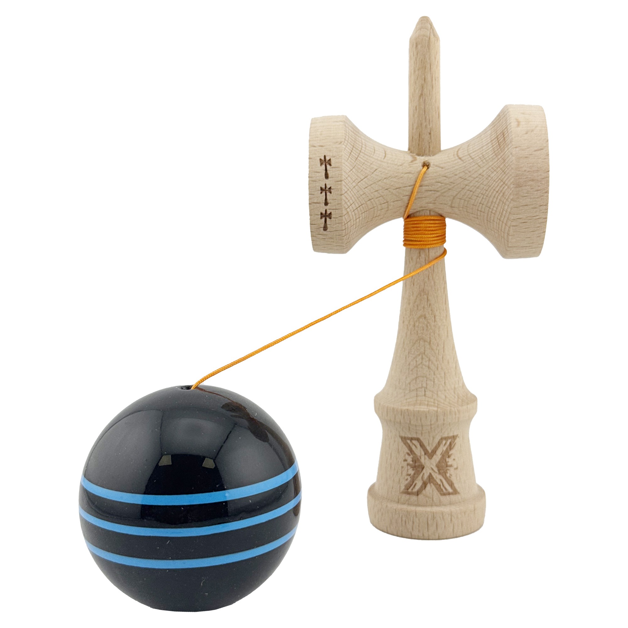 Kendama X Originala, Profesionala, Flippy, Big Cups V2, Super Sticky Legendary Cupe Mari, Rulment Metalic cu Ata 55 cm, Negru/Linii Albastre deschise - imagine 3