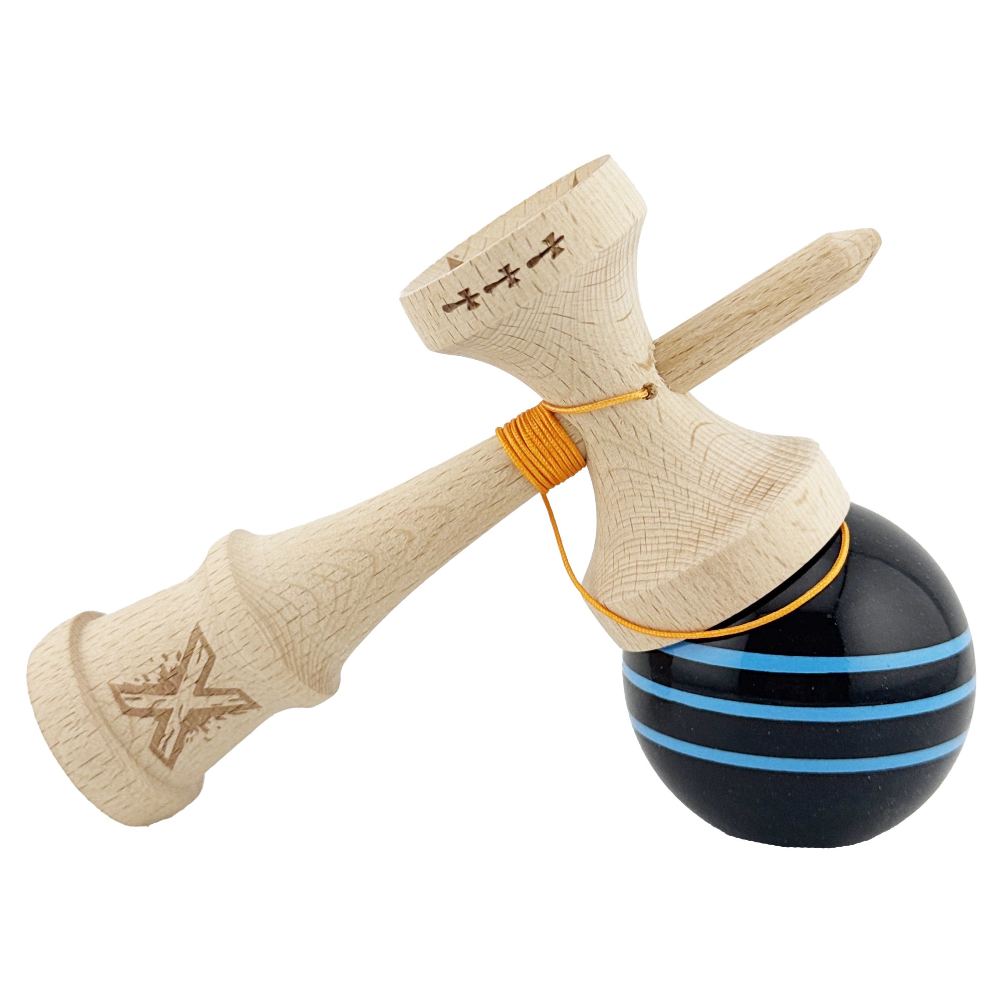 Kendama X Originala, Profesionala, Flippy, Big Cups V2, Super Sticky Legendary Cupe Mari, Rulment Metalic cu Ata 55 cm, Negru/Linii Albastre deschise - imagine 4