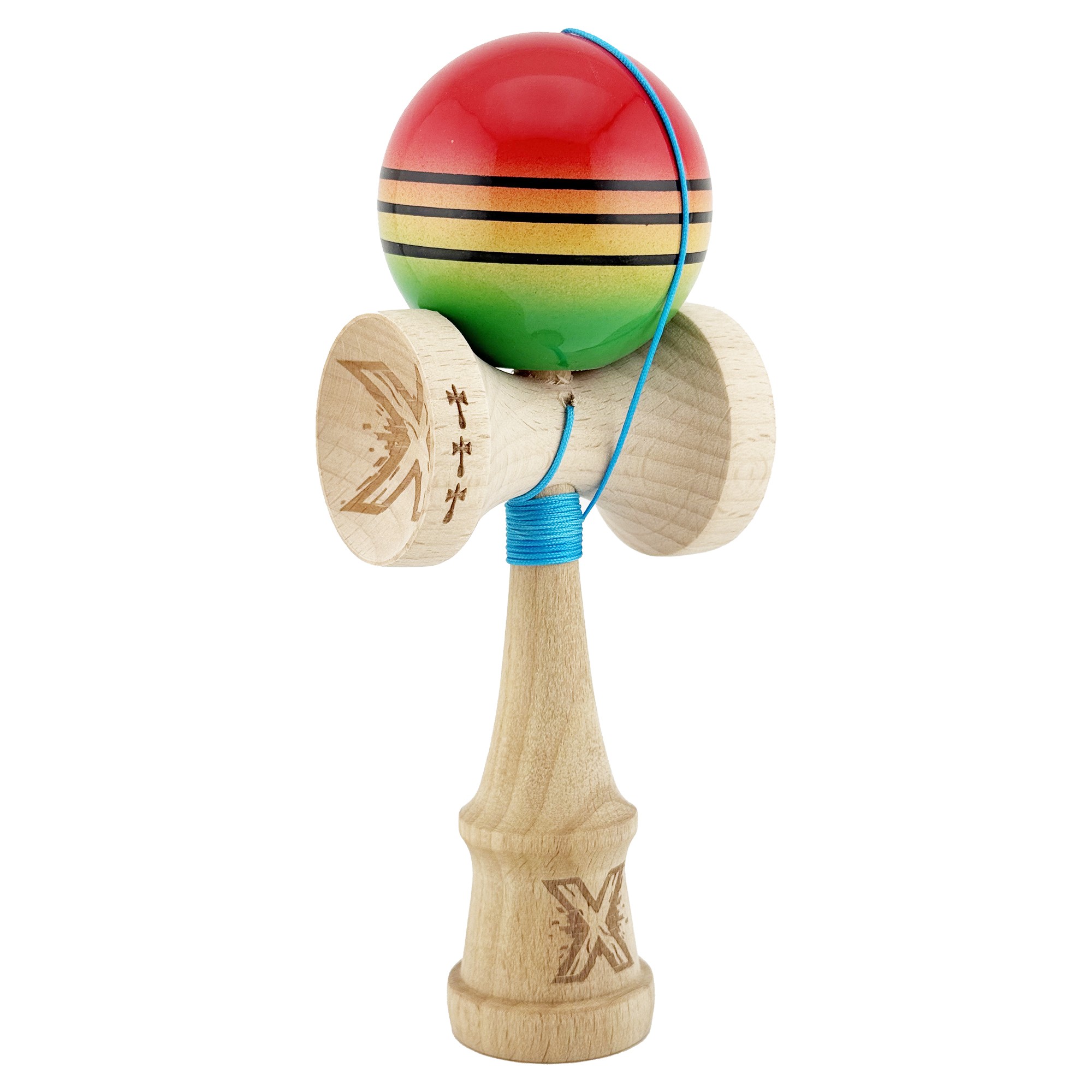 Kendama X Originala, Profesionala, Flippy, Big Cups V2, Super Sticky Legendary Cupe Mari, Rulment Metalic cu Ata 55 cm, Rosu/Galben/Verde - imagine 2
