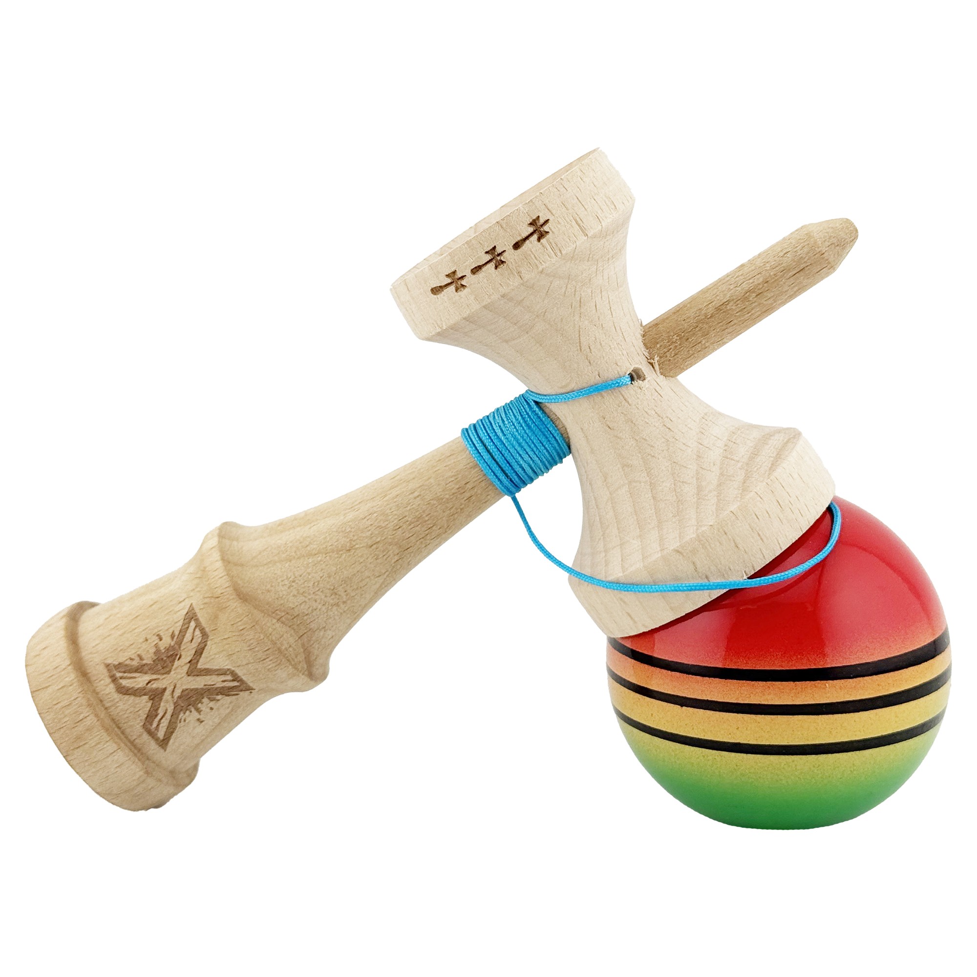 Kendama X Originala, Profesionala, Flippy, Big Cups V2, Super Sticky Legendary Cupe Mari, Rulment Metalic cu Ata 55 cm, Rosu/Galben/Verde - imagine 4