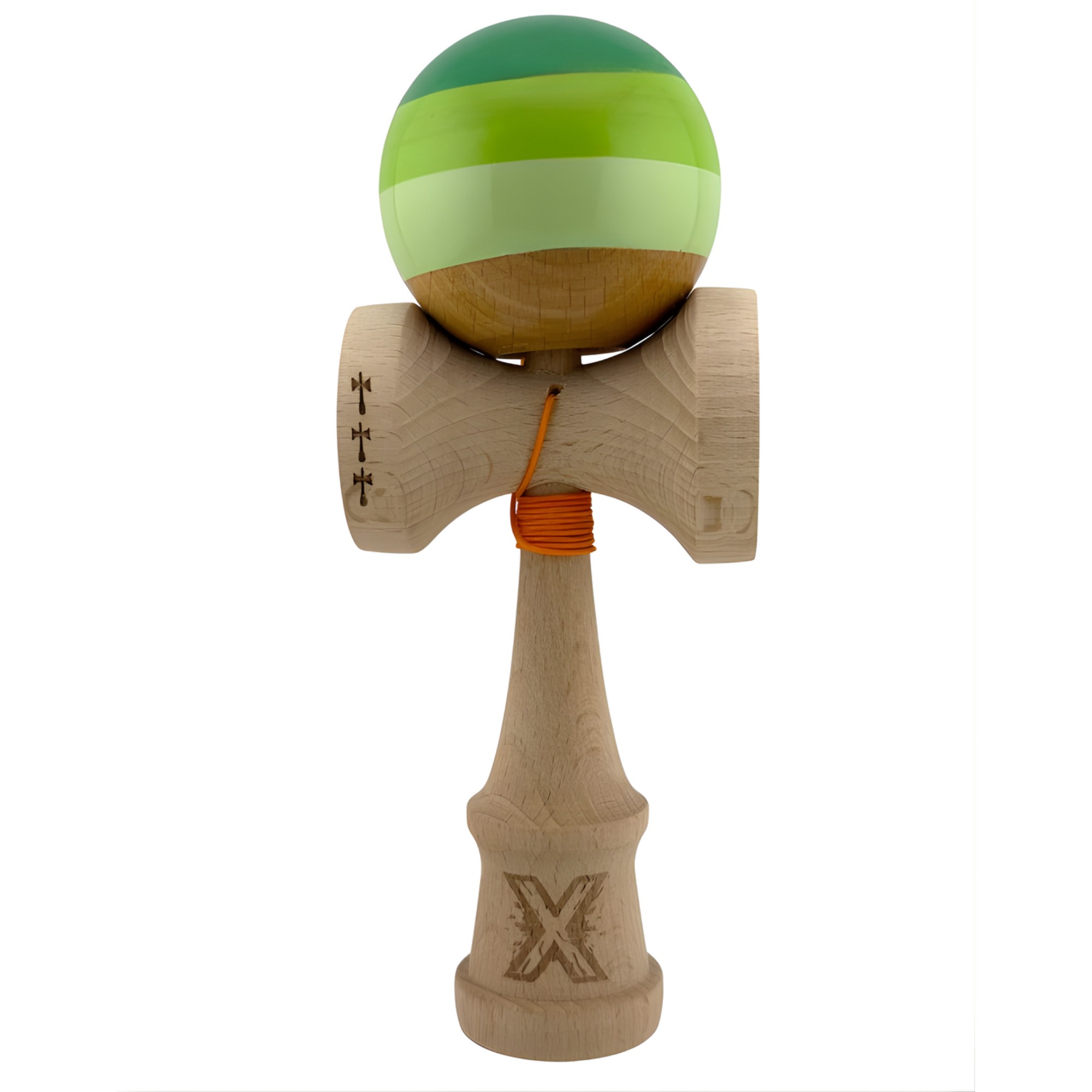 Kendama X Originala, Profesionala, Flippy, Big Cups V2, Super Sticky Legendary Cupe Mari, Rulment Metalic cu Ata 55 cm, Verde Mix