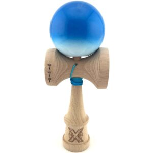 Kendama X Originala, Profesionala, Flippy, Big Cups V2, Super Sticky, Rulment Metalic cu Ata 55 cm, Albastru/Alb