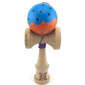 Kendama X Originala, Profesionala, Flippy, Big Cups V2, Super Sticky, Rulment Metalic cu Ata 55 cm, Albastru/Portocaliu