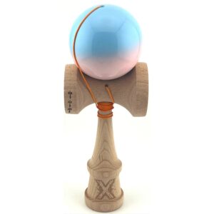 Kendama X Originala, Profesionala, Flippy, Big Cups V2, Super Sticky, Rulment Metalic cu Ata 55 cm, Albastru/Roz