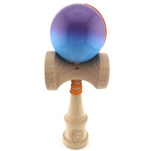 Kendama X Originala, Profesionala, Flippy, Big Cups V2, Super Sticky, Rulment Metalic cu Ata 55 cm, Mov/Albastru