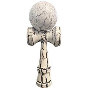 Kendama X Originala, Profesionala, Flippy, Cracked, din Lemn, 18 cm, Alb/Negru