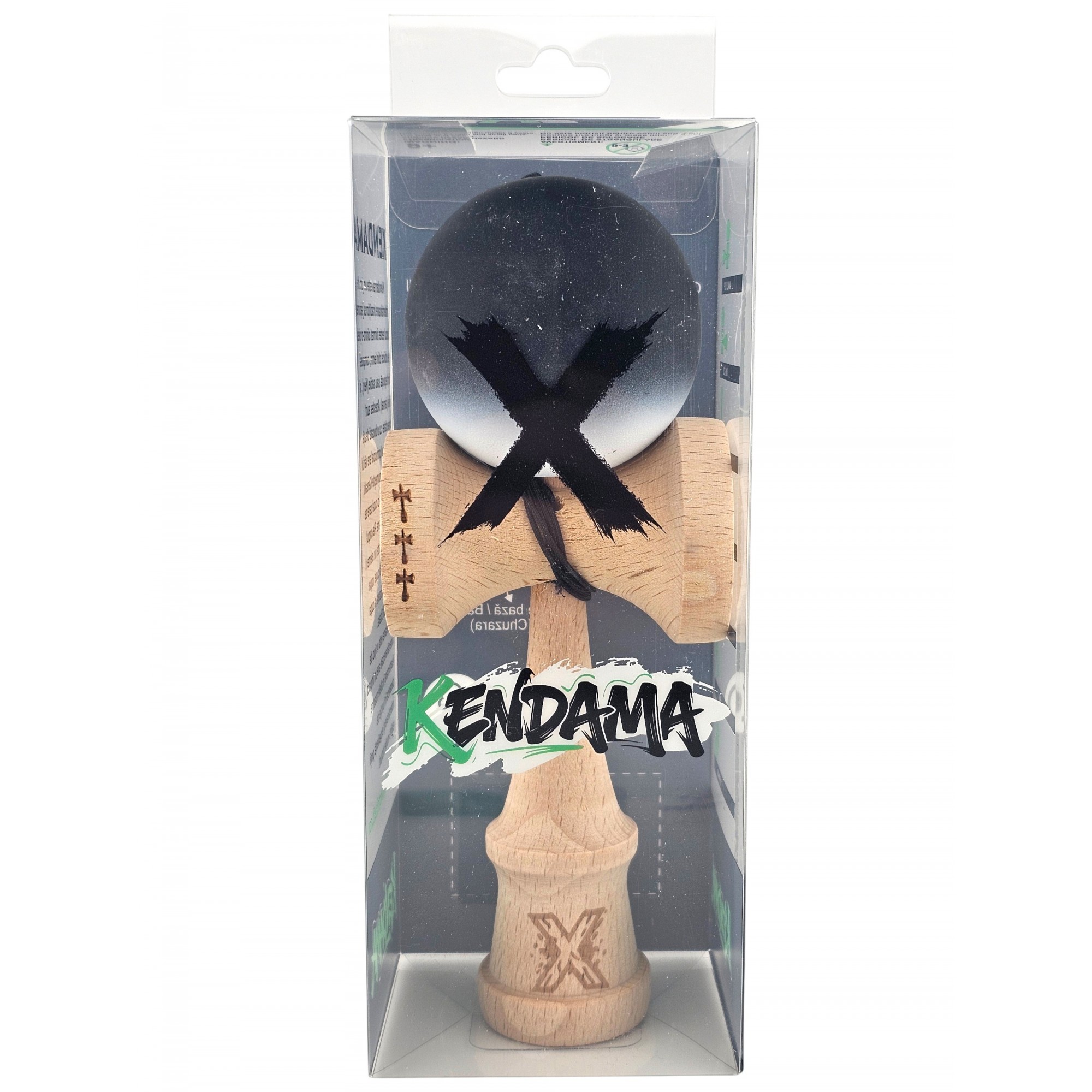 Kendama X Originala, Profesionala, Flippy, Big Cups V2, Rubber Grip cu Cupe Mari, Rulment Metalic cu Ata 55 cm, Gradient Alb/Negru - imagine 4