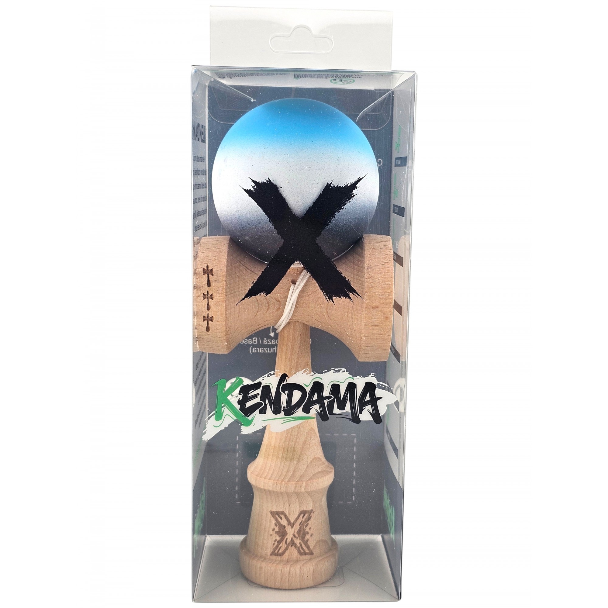 Kendama X Originala, Profesionala, Flippy, Big Cups V2, Rubber Grip cu Cupe Mari, Rulment Metalic cu Ata 55 cm, Gradient Albastru/Alb/Negru - imagine 4