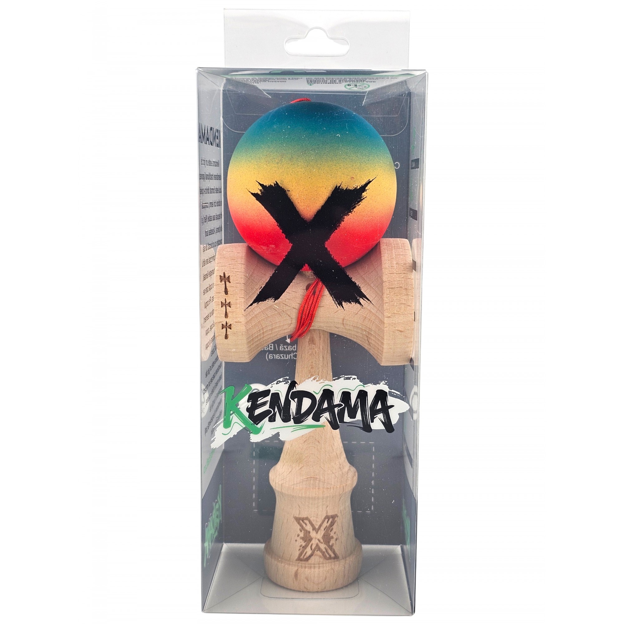 Kendama X Originala, Profesionala, Flippy, Big Cups V2, Rubber Grip cu Cupe Mari, Rulment Metalic cu Ata 55 cm, Gradient Albastru/Galben/Rosu - imagine 4