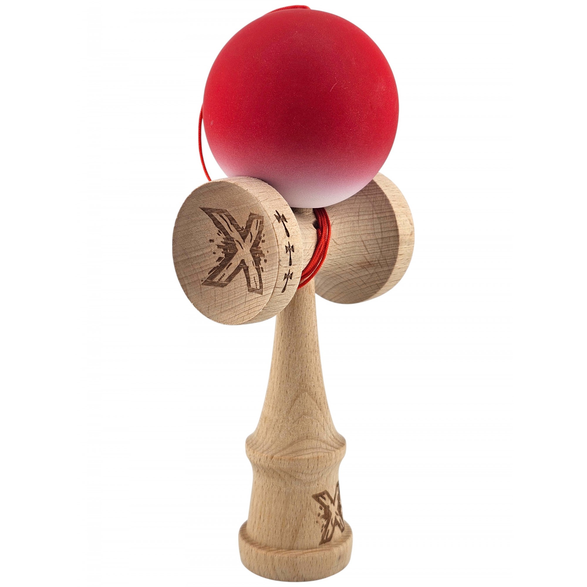 Kendama X Originala, Profesionala, Flippy, Big Cups V2, Rubber Grip cu Cupe Mari, Rulment Metalic cu Ata 55 cm, Gradient Rosu/Alb - imagine 2