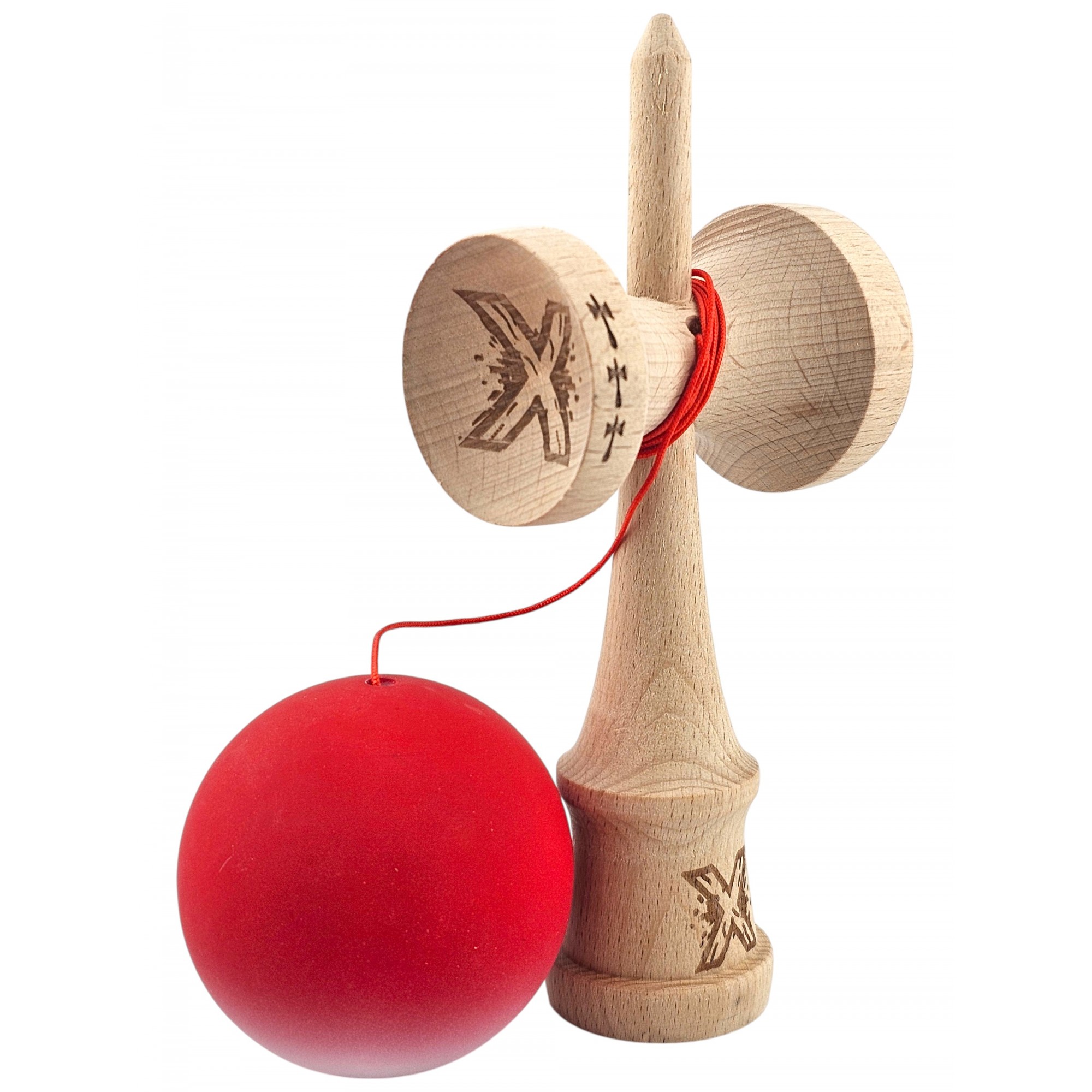 Kendama X Originala, Profesionala, Flippy, Big Cups V2, Rubber Grip cu Cupe Mari, Rulment Metalic cu Ata 55 cm, Gradient Rosu/Alb - imagine 3