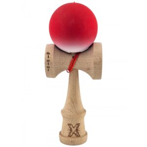 Kendama X Originala, Profesionala, Flippy, Big Cups V2, Rubber Grip cu Cupe Mari, Rulment Metalic cu Ata 55 cm, Gradient Rosu/Alb