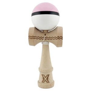 Kendama X Originala, Profesionala, Flippy, din Lemn, Gravata, 18 cm, Super Sticky, Roz/Negru/Alb