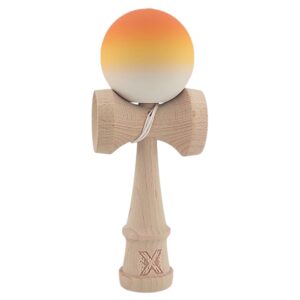 Kendama X Originala, Profesionala, Flippy, din Lemn, Rubber Grip, 18 cm, Portocaliu/Galben/Alb