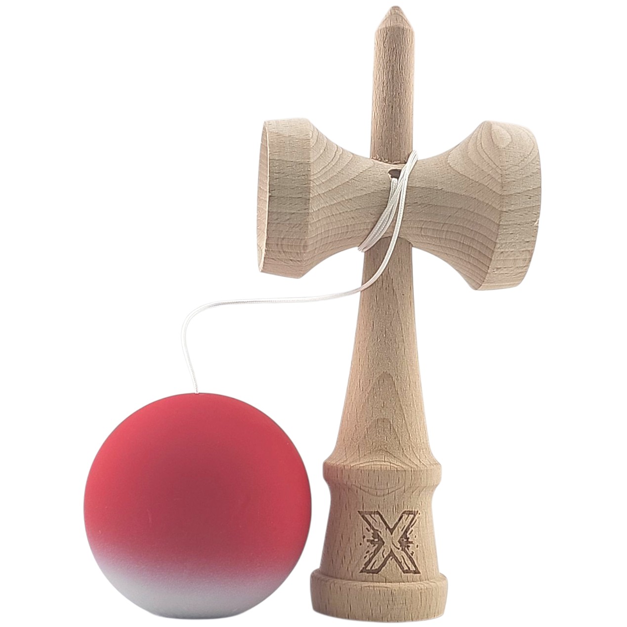 Kendama X Originala, Profesionala, Flippy, din Lemn, Rubber Grip, 18 cm, Rosu/Alb - imagine 2