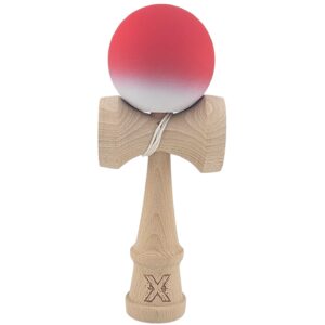 Kendama X Originala, Profesionala, Flippy, din Lemn, Rubber Grip, 18 cm, Rosu/Alb